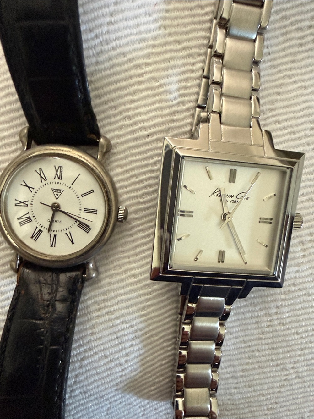 Lot of 2 Women's Quartz Watches Guess Leather & Kenneth Cole Stainless Steel